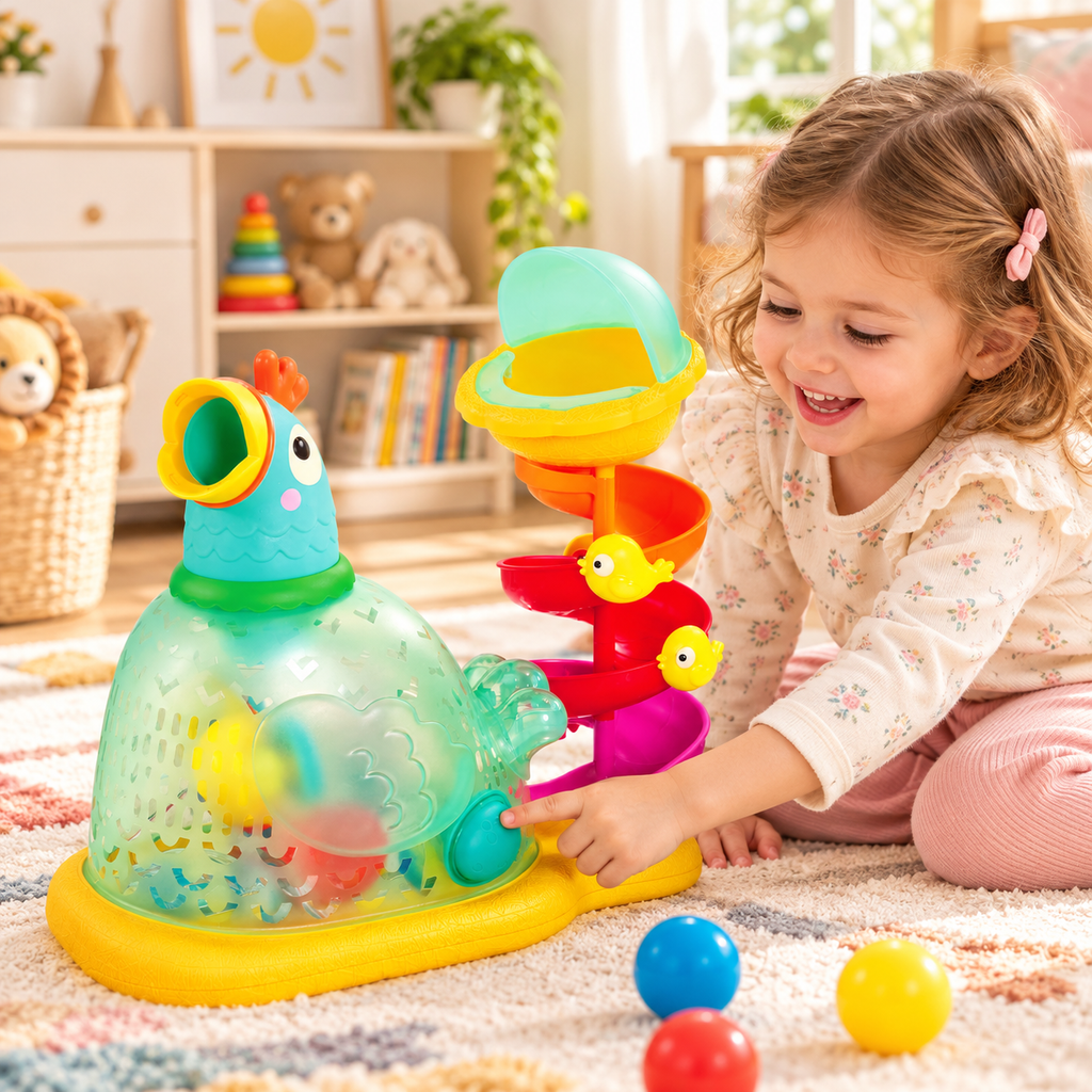 Baby Ball Popper Toy 9+ Months, Musical Chicken Ball Launcher with Spiral Track