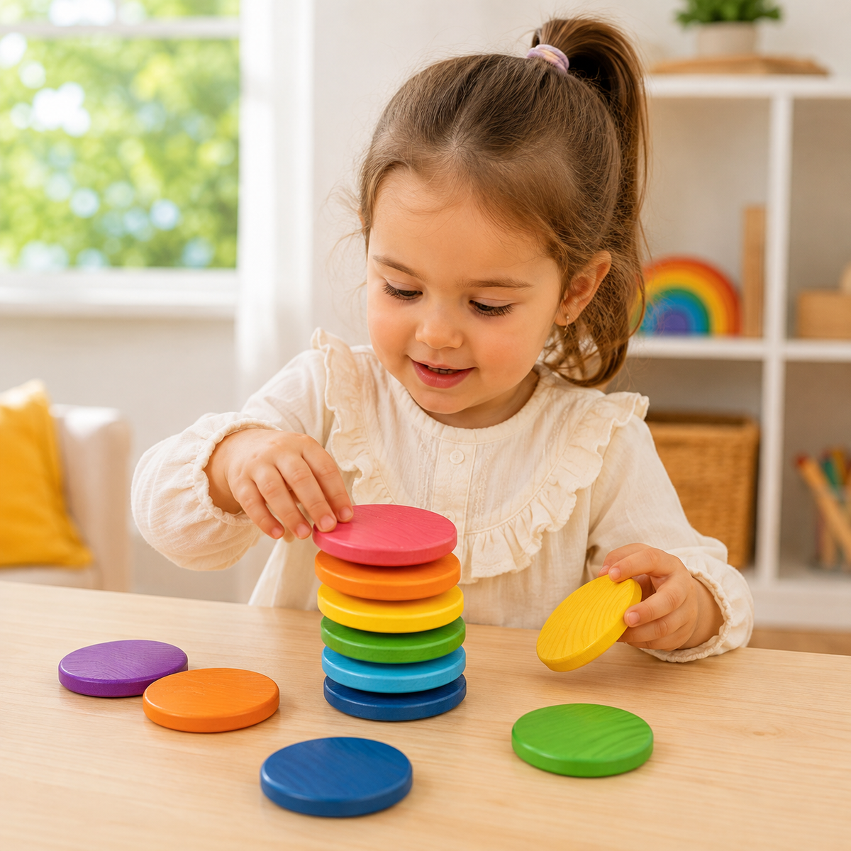Rainbow Wooden Play Discs