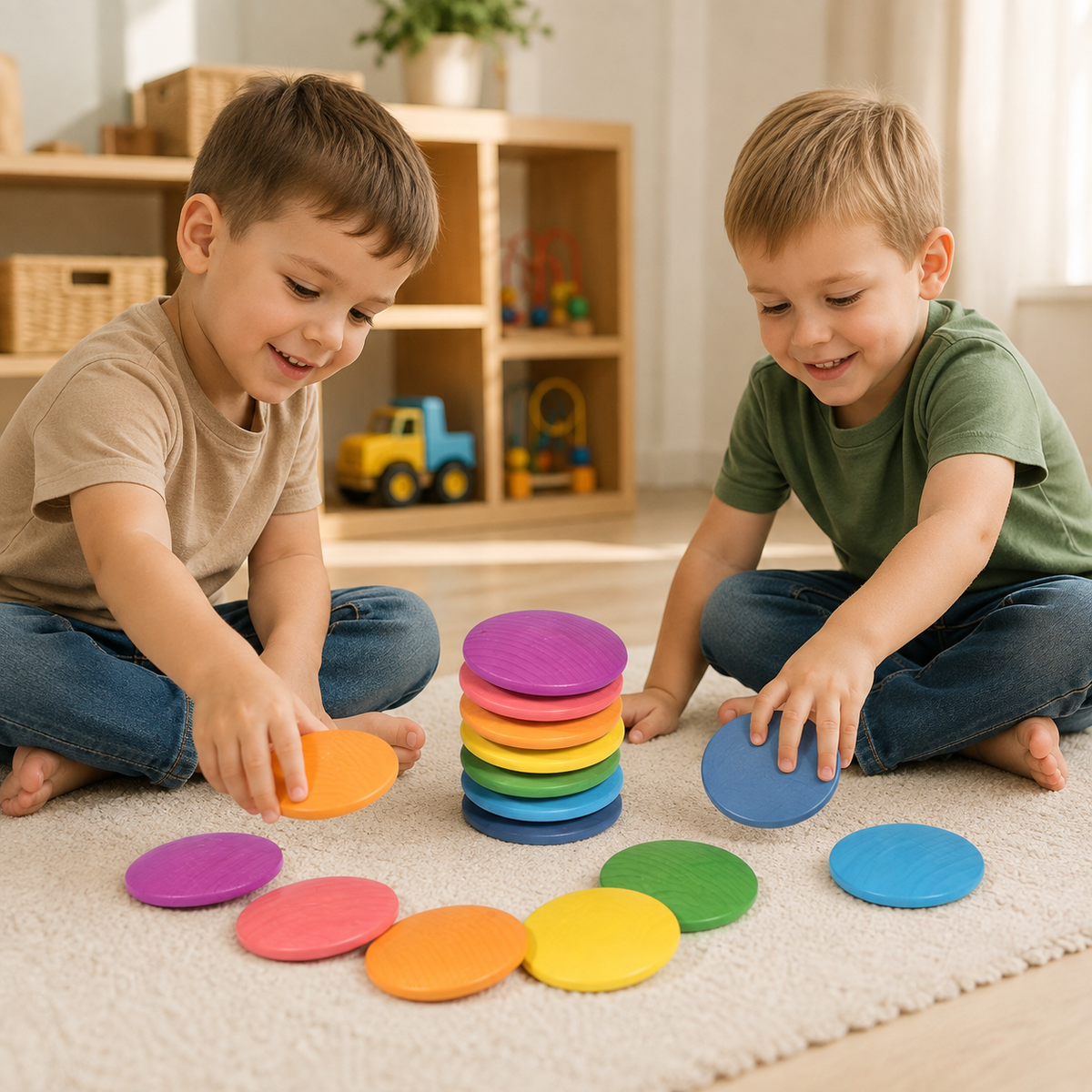 Rainbow Wooden Play Discs