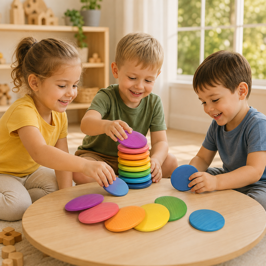 Rainbow Wooden Play Discs