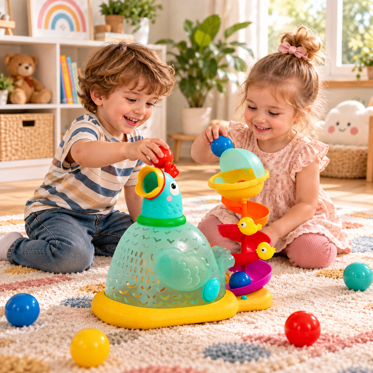 Baby Ball Popper Toy 9+ Months, Musical Chicken Ball Launcher with Spiral Track