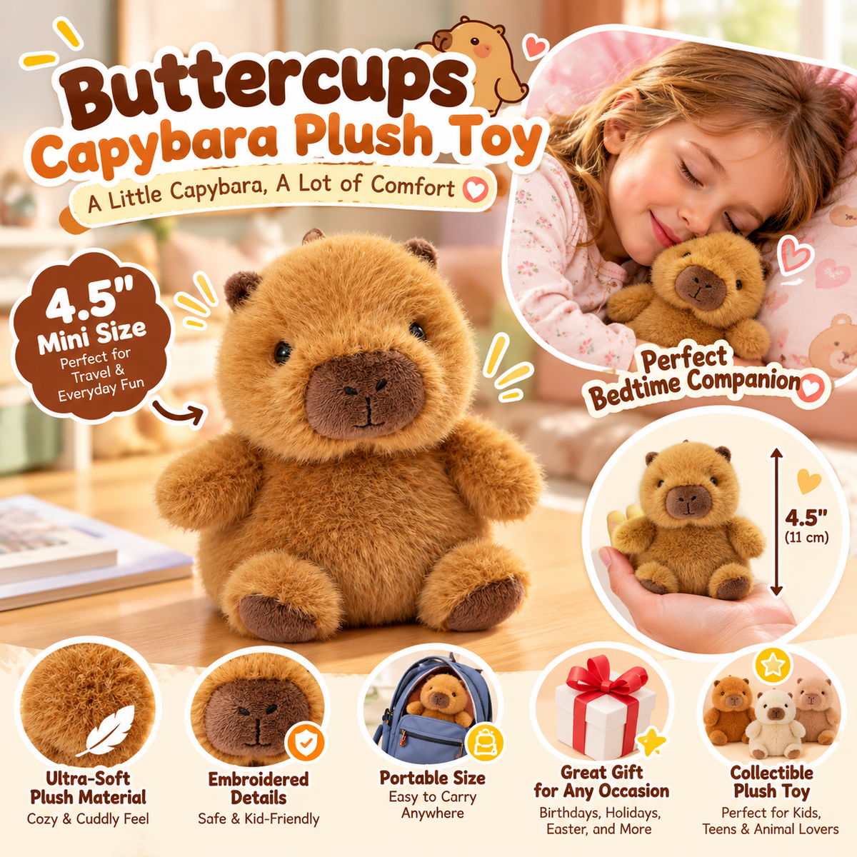 Buttercups Capybara Plush Toy 4.5 Inch